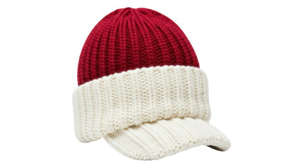 Isolated knitted cap with brim for the cold season, accessory for outdoor activities and sports