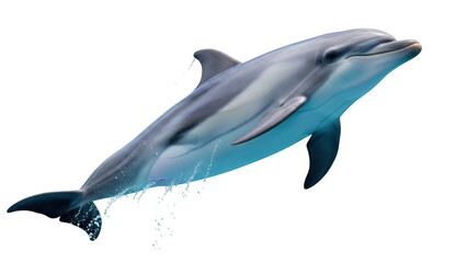 Isolated Bottlenose Dolphin leaping out of water, swimming, ocean mammal, marine life