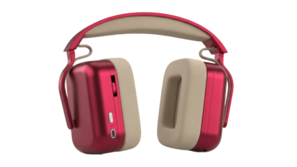 Isolated wireless over-ear headphones, perfect for music listening, in red and cream color scheme