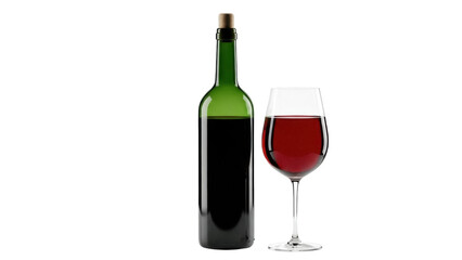 Isolated red wine bottle and glass, containing alcoholic beverage for a celebratory toast