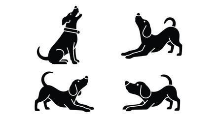 Fototapeta premium Black Silhouette Dog Illustrations in Various Poses and Actions