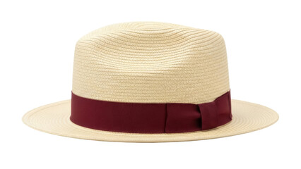 Isolated Panama Hat with Dark Red Ribbon, Mens Summer Fashion Accessory, Outfit Choice