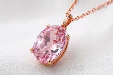 Pink Gemstone Jewelry, Rose Gold Chain Necklace with Oval Cut Precious Stone Pendant