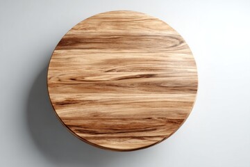 Wooden Round Table Top Surface with Natural Grain Pattern on White Background