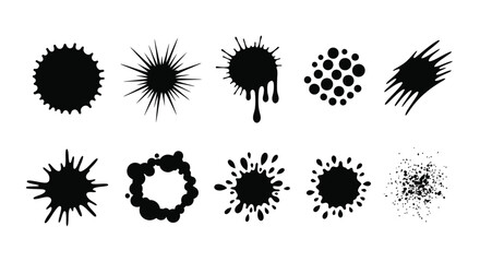 Black Ink Splatters and Blots on White Background Vector Graphics