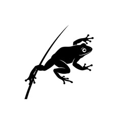 Frog leap with diagonal grass blade silhouette vector illustration