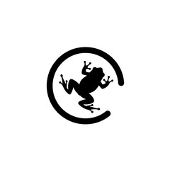 Frog jump framed by open arc silhouette vector illustration