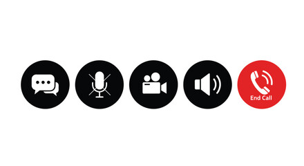 Video Call Interface Icons with End Call Button