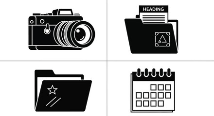 Black and White Icons for Photography, Organization, and Planning Tools