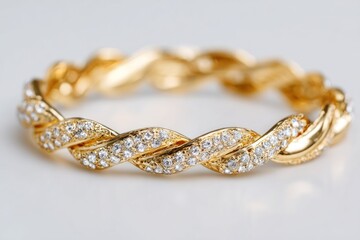Luxurious Gold Diamond Twist Bangle Bracelet with Sparkling White Stones and Elegant Design