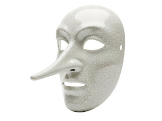 Isolated, full face Harlequin mask for masquerade, ceramic surface with delicate pattern