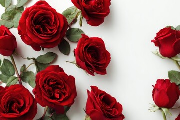 Beautiful Red Roses Arrangement on White Background for Valentine's Day and Romantic Occasions