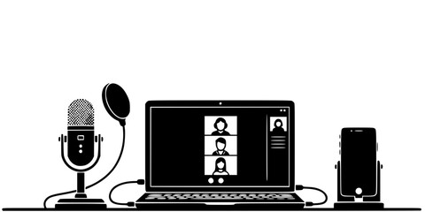 Remote Podcast Recording Laptop Mic Silhouette