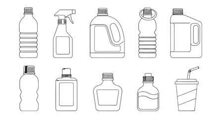 Colorful Plastic Bottles and Containers for Cleaning and Drinks