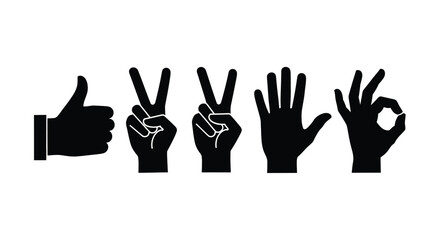 Hand Gestures Silhouettes, Thumbs Up, Peace Signs, and Okay Symbols