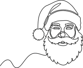 One line art of Santa Claus face with a hat and beard,