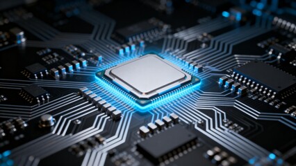 Closeup of a computer chip on a circuit board