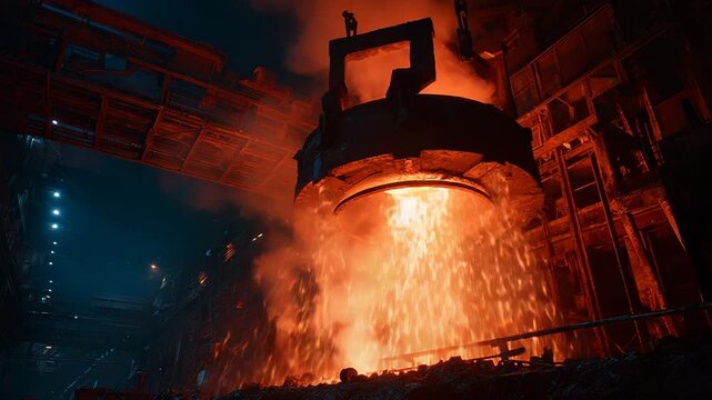 Molten metal pouring from industrial furnace