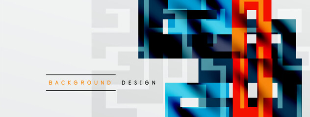 Abstract geometric pattern. Blue, orange hues dominate over white backdrop. Modern design element for digital projects.