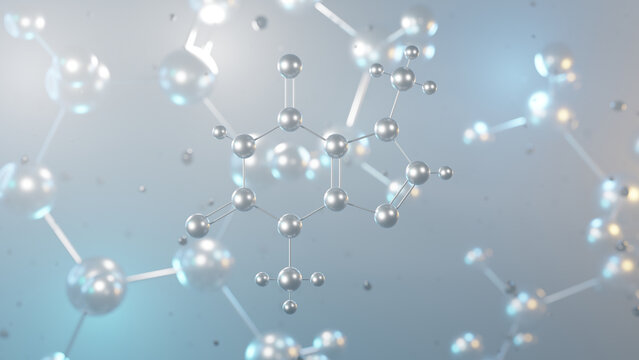 theobromine molecular structure, 3d model molecule, plant metabolite structural chemical formula view from a microscope