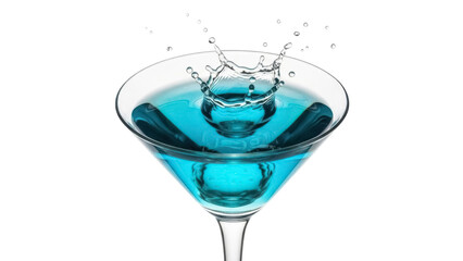 Isolated martini cocktail in a glass with a splash of blue liquid for celebration party