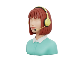 Isolated customer service woman with headset, business telemarketing female agent, call center