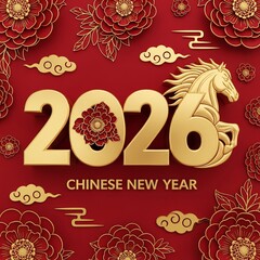 Fototapeta premium Happy Chinese New Year 2026 Year of the Horse Festive Background
