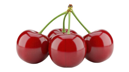 Isolated Fresh Red Cherries with Stems Ready to Eat as a Healthy Snack or Dessert
