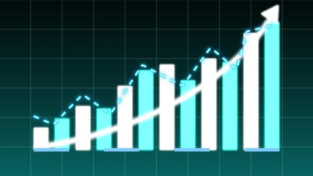 The concept of business growth in a chart showing a continuous increase in sales profits. For business, sales, and trading. 4K video.