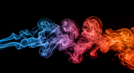 Vibrant swirling smoke in blue, purple, and orange hues.