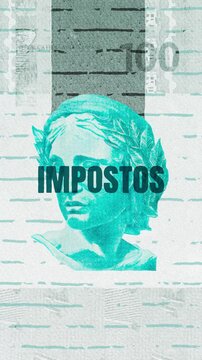 Impostos text &ndash; Brazilian Real currency &ndash; Digital Glitch Effect