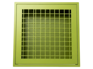 Isolated rectangular green metal grille for ventilation, modern architectural detail indoors