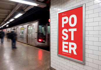 Subway wall poster frame mockup