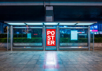 Night bus shelter advertising mockup