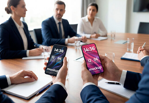 Smartphones during business meeting