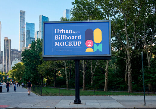 Outdoor billboard near city park