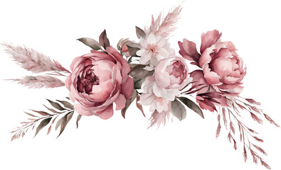 Watercolor border of dark pink flowers