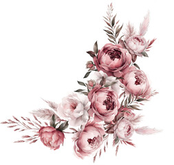 Watercolor border of dark pink flowers