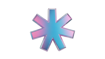 Isolated shiny asterisk shape with chrome border, symbol of importance and special interest