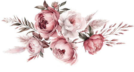 Watercolor border of dark pink flowers