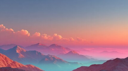 Fototapeta premium Majestic mountain range rendered in vibrant pinks and purples, under a gradient sky