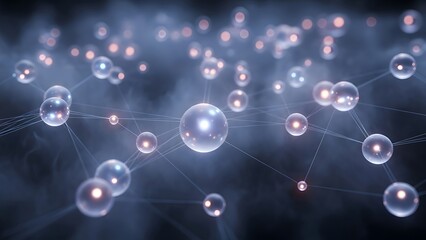 Abstract network of glowing spheres and lines representing connections and data flow