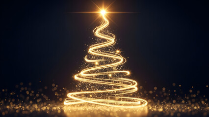 Abstract spiral Christmas tree with glowing lights for New Year holiday greeting 