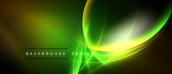 Abstract green yellow design. Smooth curves, bright lines create dynamic visual effect. Text reads background design. Modern aesthetic.