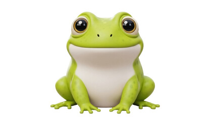 Isolated green amphibian with big eyes, a friendly frog with a grin, sitting calmly