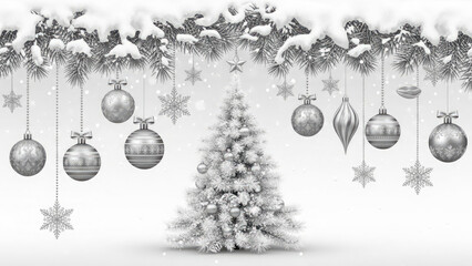 Christmas tree decorated with ornaments and snowflakes