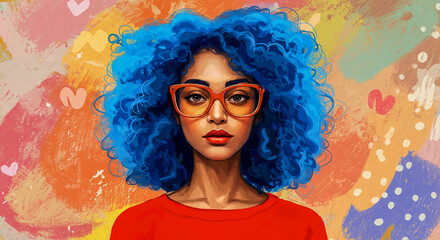 Portrait of Woman with Blue Hair and Orange Glasses