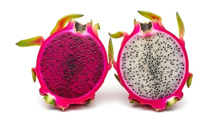 Fresh Halved Dragon Fruits with Red and White Flesh