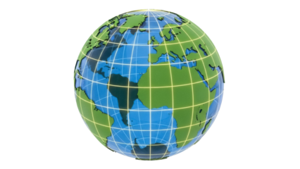 Isolated Earth globe with glowing grid lines displaying continents and oceans, ecology focus