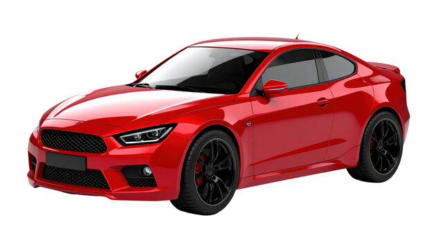 Red Sports Car Isolated On Transparent Background Automotive Design And Performance Sleek Coupe With Black Wheels For Transportation And Speed